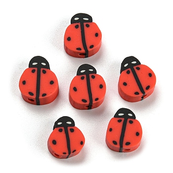 Handmade Polymer Clay Bead, Ladybug, Red, 8~12x7.5~10x4~5mm, Hole: 1.5~2mm