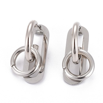 304 Stainless Steel Half Hoop Earrings, Stud Earrings, with Ear Nut, Oval & Ring, Stainless Steel Color, 24x12x24mm, Pin: 1mm