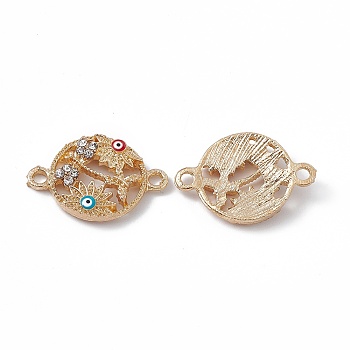 Alloy Crystal Rhinestones Connector Charms, with Enamel, Flat Round Links with Colorful Evil Eye Flower, Golden, 23x16x3mm, Hole: 1.8mm