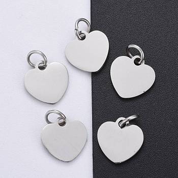 201 Stainless Steel Stamping Blank Tag Charms, Manual Polishing, Heart, Stainless Steel Color, 10.5x10.5x1mm, Hole: 3mm