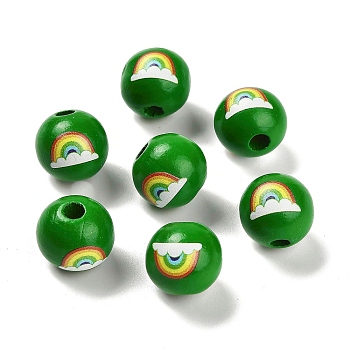 St. Patrick's Day Series Printed Schima Wood European Beads, Rainbow, 15.5~16x15mm, Hole: 4mm