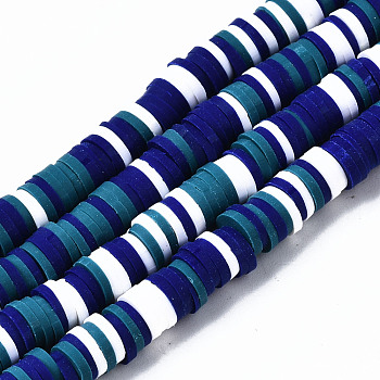 Handmade Polymer Clay Beads Strands, for DIY Jewelry Crafts Supplies, Heishi Beads, Disc/Flat Round, Blue, 6x0.5~1mm, Hole: 1.8mm, about 290~320pcs/strand, 15.75 inch~16.14 inch(40~41cm)