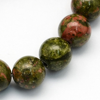 Natural Unakite Round Beads Strands, 6.5mm, Hole: 1mm, about 63pcs/strand, 15.5 inch