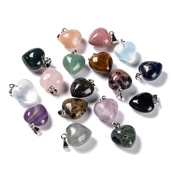 Natural & Synthetic Gemstone Pendants, with Platinum Brass Loops, Heart, 18~19x15~15.5x6~8mm, Hole: 6x2.5~3mm
