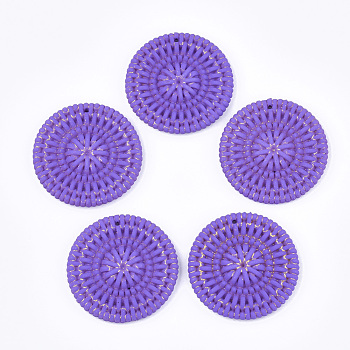 Resin Pendants, Imitation Woven Rattan Pattern, Flat Round, Medium Purple, 38~38.5x5.5mm, Hole: 1.2mm