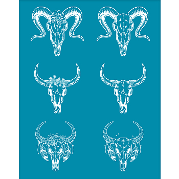 Silk Screen Printing Stencil, for Painting on Wood, DIY Decoration T-Shirt Fabric, Cattle Skull Pattern, 100x127mm