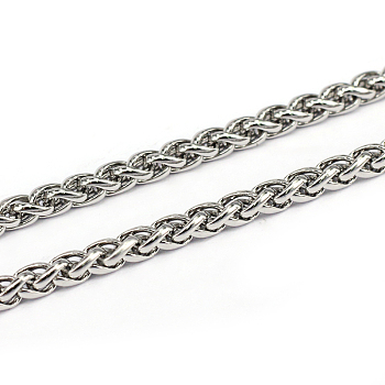 3.28 Feet 304 Stainless Steel Wheat Chains, Foxtail Chain, Unwelded, Stainless Steel Color, 6x4x1mm