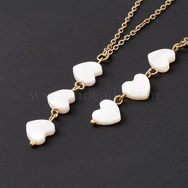 Ожерелье с подвеской в виде сердца из натуральной раковины с 304 цепочкой из нержавеющей стали для женщин(NJEW-C016-02G)-2