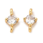 Brass Pave Clear Cubic Zirconia Connector Charms, Real 18K Gold Plated, Nickel Free, Flat Round, 10x6x4mm, Hole: 1~1.2mm(KK-P340-07B-G)