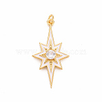 Brass Micro Pave Clear Cubic Zirconia Pendants, with Enamel and Jump Ring, Cadmium Free & Nickel Free & Lead Free, Star, Real 16K Gold Plated, White, 34.5x18x4mm, Jump Ring: 4.5x0.8mm, 2.9mm inner diameter(X-ZIRC-S067-071G-NR)