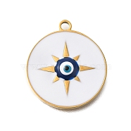 PVD Vacuum Plating 201 Stainless Steel Pendants, with Enamel, Evil Eye Charm, Real 18K Gold Plated, Flat Round, 20x18x3mm, Hole: 1.8mm(STAS-C111-16D)