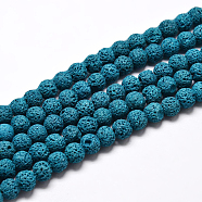 Natural Lava Rock Round Bead Strands, Dyed, Dark Cyan, 10mm, Hole: 1mm, about 38pcs/strand, 15.7 inch(G-I124-10mm-09)