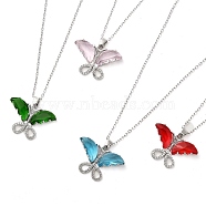Butterfly Platinum Brass Micro Pave Cubic Zirconia Pendant Necklaces, with Glass, Mixed Color, 16.02 inch(40.7cm)(NJEW-E105-01P)