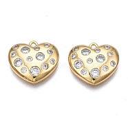 Brass Micro Pave Clear Cubic Zirconia Charms, Nickel Free, Heart, Real 18K Gold Plated, 12.5x14x2.5mm, Hole: 1mm(KK-N232-260)