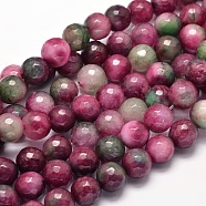Dyed Natural Malaysia Jade Round Bead Strands, Imitated Tourmaline, Faceted, 6mm, Hole: 1mm, about 60pcs/strand, 15.5 inch(G-L395-39-6mm)
