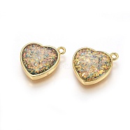 Synthetic Opal Pendants, with Brass Findings, Heart, Golden, Colorful, 18.5x15.5x3.5mm, Hole: 1.6mm(X-G-F610-07G-02)