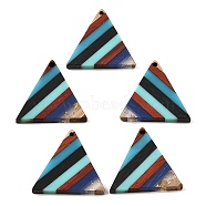 Transparent Resin & Walnut Wood Pendants, Triangle Charms with Gold Foil, Colorful, 26.5x27.5x3mm, Hole: 1.5mm(RESI-E050-08)