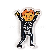 Printed Acrylic Pendant, Halloween Theme, Skeleton, 40x26x1.5mm, Hole: 2mm(FIND-H003-04A)