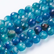 Natural Agate Beads Strands, Faceted, Dyed, Round, Royal Blue, 8mm, Hole: 1mm, about 48pcs/strand, 15 inch(G-G580-8mm-05)