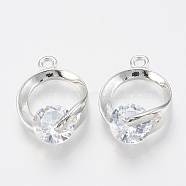 Alloy Cubic Zirconia Pendants, Ring, Platinum, 18x12x5.5mm, Hole: 1.5mm(ZIRC-Q017-044P)