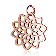 304 Stainless Steel Pendants, Flower, Rose Gold, 16.5x16x1mm, Hole: 3mm(STAS-S105-T516R)