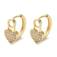 Brass Micro Pave Clear Cubic Zirconia Hoop Earrings, Heart, Real 18K Gold Plated, 14.5x9x14mm(EJEW-C121-10G)