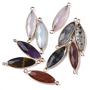 Natural Mixed Gemstone Links Connectors, with Light Gold Plated Edge Iron Loops, Rice, Faceted, 34~35x10x5.5mm, Hole: 2mm(G-R472-02)
