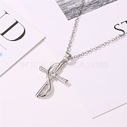 Cross Alloy Crystal Rhinestone Pendant Necklaces for Women Men, Platinum, 17.32 inch(44cm)(WG08149-02)