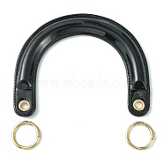 PU Leather Bag Handles, with Alloy Spring Gate Rings, for Bag Replacement Accessories, Arch, Black, 12.5x15.7x1.1cm, Hole: 8mm(DIY-H162-01E)