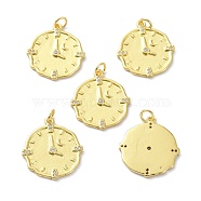 Brass Clear Cubic Zirconia Pendants, Long-Lasting Plated, Real 18K Gold Plated, with Jump Ring, Clock, Lead Free & Cadmium Free, Clear, 23x20.5x2mm, Hole: 3.5mm(KK-B047-29G)