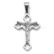 304 Stainless Steel Pendants, Crucifix Cross Charm, Stainless Steel Color, 31x20x5mm, Hole: 7x3mm(STAS-D087-02P)