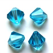 Imitation Austrian Crystal Beads, Grade AAA, Faceted, Bicone, Cyan, 4.55x5mm, Hole: 0.7~0.9mm(SWAR-F022-5x5mm-202)