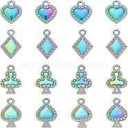 16Pcs 4 Style Rack Plating Rainbow Color Alloy Pendants, Cadmium Free & Nickel Free & Lead Free, Rhombus & Spade & Club & Heart, Rainbow Color, 14.5~19x12x2~3mm, Hole: 1.8~2mm, 4pcs/style(FIND-CA0005-73)