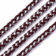 Two-Color Polyester Braided Cords, with Silver Metallic Thread, for Bracelet Necklace Jewelry Making, FireBrick, 3.5mm, about 54.68 yards(50m)/roll(OCOR-S127-001E)