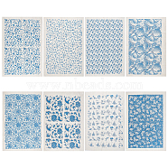 8 Sheets 8 Style Paper Ceramic Decals, Pottery Ceramics Clay Transfer Paper, Underglaze Flower Paper, Blue and White Porcelain Style, Mixed Patterns, 530x380x0.1mm, 1 sheet/style(DIY-BC0005-71)