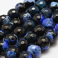 Faceted Natural Fire Crackle Agate Beads Strands, Round, Dyed & Heated, Blue, 12mm, Hole: 1.5mm, about 30~32pcs/strand, 14 inch(35.6cm)(G-F447-12mm-A19)