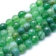 Natural Agate Beads, Dyed, Faceted Round, Medium Spring Green, 12mm, Hole: 1.3mm, about 32pcs/strand, 15.1 inch(38.5cm)(G-J371-11-12mm)