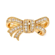 Brass Micro Pave Clear Cubic Zirconia Fold Over Clasps, Bowknot, Real 18K Gold Plated, 14x25x14mm(KK-P291-17G)