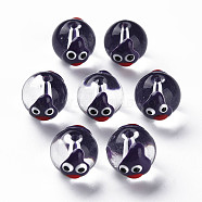 Transparent Glass Enamel Beads, Round with Cartoon, Indigo, 13.5~14x12~12.5x11.5mm, Hole: 1.6~2mm(GLAA-N049-004)