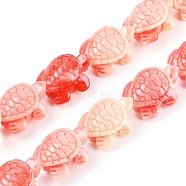 Synthetic Shell Dyed Carved Beads Strands, Tortoise, Light Coral, 15x12x6.5mm, Hole: 1.4mm, about 22pcs/strand, 12.20 inch(31cm)(SHEL-C008-02)