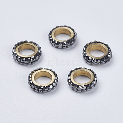 Polymer Clay Rhinestone Beads, with Brass Findings, Ring, Golden, Hematite, 10x3mm, Hole: 6mm(RB-F023-03)