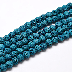 Natural Lava Rock Round Bead Strands, Dyed, Dark Cyan, 10mm, Hole: 1mm, about 38pcs/strand, 15.7 inch(G-I124-10mm-09)