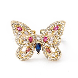 Colorful Cubic Zircon Butterfly Open Cuff Ring, Rack Plating Brass Jewelry for Women, Cadmium Free & Nickel Free & Lead Free, Real 18K Gold Plated, US Size 6 3/4(17.1mm)(RJEW-B043-05)