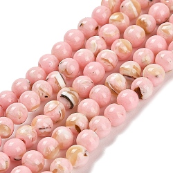 Assembled Synthetic Stone and Trochus Shell Beads Strands, Dyed, Round, Pink, 4~4.5mm, Hole: 0.6mm, about 91pcs/strand, 15.63''(39.7cm)(G-B128-08A-03)