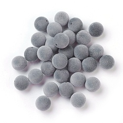 Flocky Acrylic Beads, Half Drilled, Round, Gray, 16mm, Hole: 1.6mm(X-OACR-I001-16mm-L01)