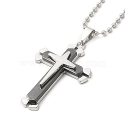 Alloy Cross Pandant Necklace with Ball Chains, Gothic Jewelry for Men Women, Black, 24.41 inch(62cm)(NJEW-K245-001B)