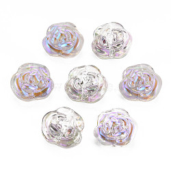 Electroplate Transparent Glass Beads, Half Plated, Rose Flower, Plum, 12.5x14x8.5mm, Hole: 1mm(GLAA-T022-19-B01)