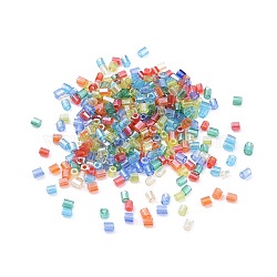 Grade A Glass Seed Beads, Hexagon(Two Cut), Transparent Colours Lustered, Mixed Color, 1.5~2.5x1.5~2mm, Hole: 0.8mm, about 2100pcs/bag, 450g/bag(SEED-S022-03-M)