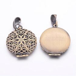 Brass Diffuser Locket Pendants, Picture Frame Charms for Necklace, Lead Free, Antique Bronze Color, about 27mm wide, 42.5mm long, hole: 4mm, 19mm Inner Diameter(ECF126-LFAB)