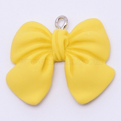 Resin Pendants, with Platinum Plated Iron Screw Eye Pin Peg Bails, Bowknot, Yellow, 25x28x5mm, Hole: 1.8mm(RESI-TAC0001-01L-E)